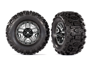  Tires & wheels, assembled, glued (black chrome 2.8" wheels, Sledgehammer™ tires, foam inserts) (2) (TSM® rated)