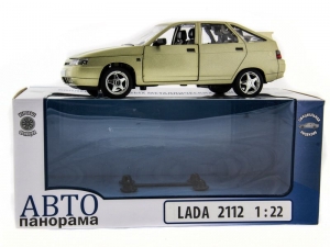 Машина &quot;АВТОПАНОРАМА&quot; ВАЗ 2112 бежевая,1/22, инерция, Pull Bаck механизм, в/к 10*12*22 cм