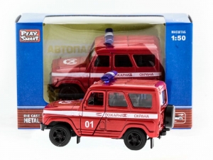 Машина &quot;АВТОПАНОРАМА&quot; инерц. УАЗ-469 (пожарная) 1/50, в/к 12*7*5,5 см
