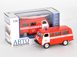 Машина &quot;АВТОПАНОРАМА&quot; инерц. УАЗ-452 (пожарная) 1/50, в/к 12*7*5,5 см
