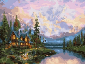 Картина по номерам 40х50 Дом на реке (28 цветов)