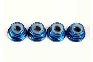 Traxxas Алюминиевые гайки 5мм анодированные в синий цвет с фланцем с нейлоновой вставкой, 4шт. 
