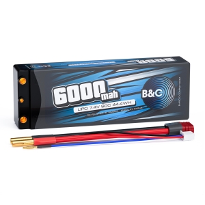 Аккумулятор LiPo B&C - 7.4v 6000мАч 90C (2S, Hardcase, разъём Bullet 4.0 мм + T-Plug)