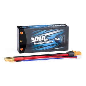 Аккумулятор LiPo B&C - 7.6v 5000мАч 120C (2S HV, Hardcase, Short pack, разъём Bullet 4 мм/XT60)
