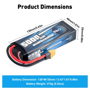 Аккумулятор LiPo B&C - 7.4v 5000мАч 50C (2S, Hardcase, разъём XT60)