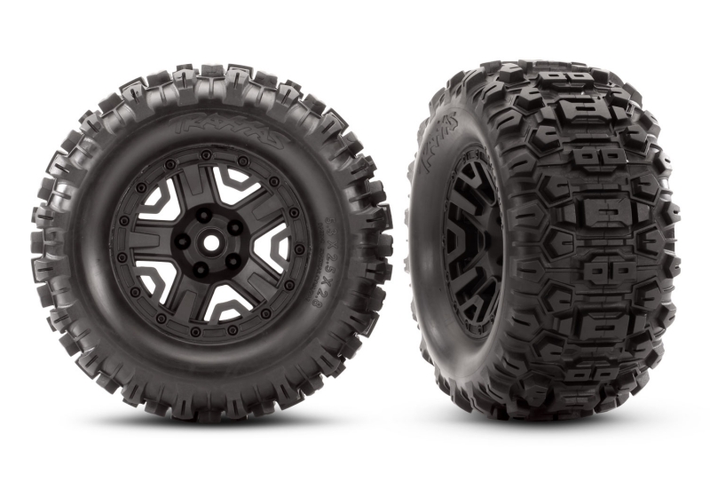 Tires & wheels, assembled, glued (black 2.8" wheels, Sledgehammer™ tires, foam inserts) (2) (TSM® rated)