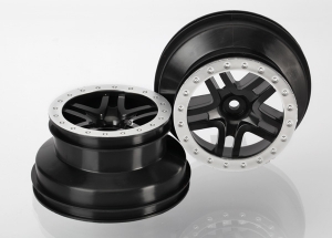 Wheels, SCT Split-Spoke, black, satin chrome beadlock style, dual profile (2.2' outer, 3.0' inner) (
