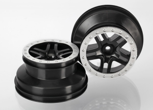 Wheels, SCT Split-Spoke, black, satin chrome beadlock style, dual profile (2.2' outer, 3.0' inner) (