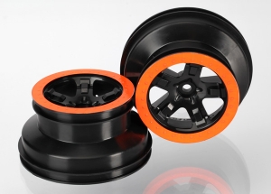 Wheels, SCT black, orange beadlock style, dual profile (2.2' outer, 3.0' inner) (4WD f:r, 2WD rear)