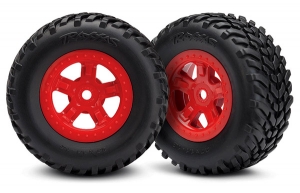 Tires and wheels, assembled, glued (SCT red wheels, SCT off-road racing tires) (1 each, right & left