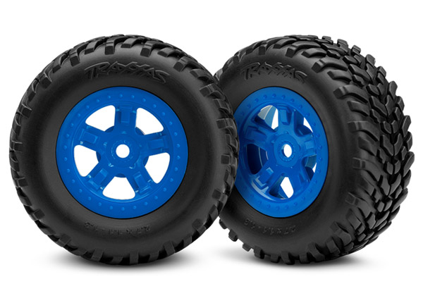 Tires and wheels, assembled, glued (SCT blue wheels, SCT off-road racing tires) (1 each, right & lef