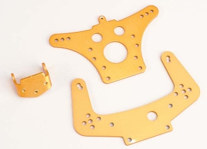 Shock towers, aluminum (f&r) & radio tray bracket (rear)