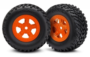 Tires and wheels, assembled, glued (SCT orange wheels, SCT off-road racing tires)(1 each, right & le