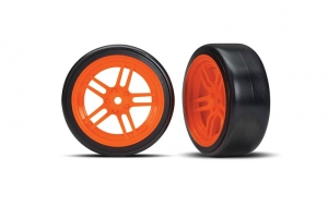 Tires and wheels, assembled, glued (split-spoke orange wheels, 1.9" Drift tires) (front)
