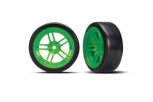 Tires and wheels, assembled, glued (split-spoke green wheels, 1.9" Drift tires) (front)