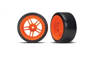 Tires and wheels, assembled, glued (split-spoke orange wheels, 1.9" Drift tires) (rear)
