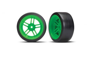 Tires and wheels, assembled, glued (split-spoke green wheels, 1.9" Drift tires) (rear)