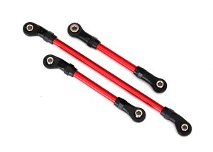 Steering link, 5x117mm (1): draglink, 5x60mm (1): panhard link, 5x63mm (red powder coated steel) (assembled with hollow balls) (for use with #8140R TRX-4® Long Arm Lift Kit)