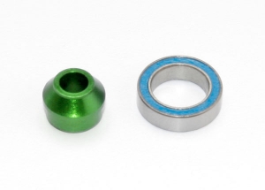 Bearing adapter, 6061-T6 aluminum (green-anodized) (1): 10x15x4mm ball bearing (black rubber sealed)