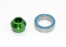 Bearing adapter, 6061-T6 aluminum (green-anodized) (1): 10x15x4mm ball bearing (black rubber sealed)