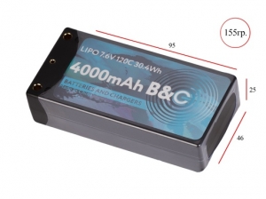 Аккумулятор LiPo B&C - 7.6v (HV) 4000мАч 120C (2S, Hardcase, разъём XT-60)