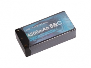 Аккумулятор LiPo B&C - 7.4v(2S) 4500мАч 90C Short pack, Hardcase, Banana 4 мм + XT-60